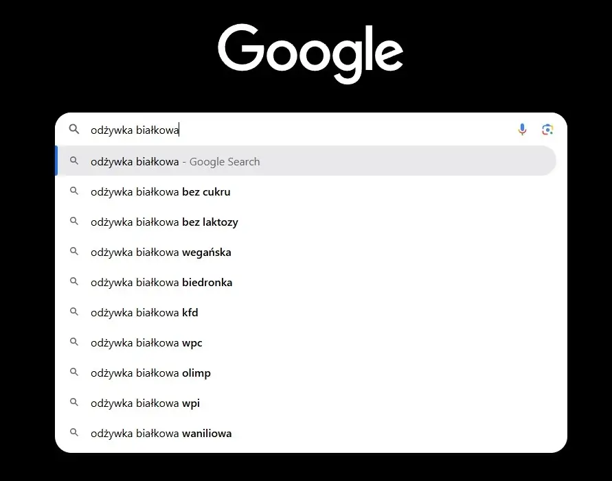 Wyniki podpowiedzi w Google na frazę "odżywka białkowa"
