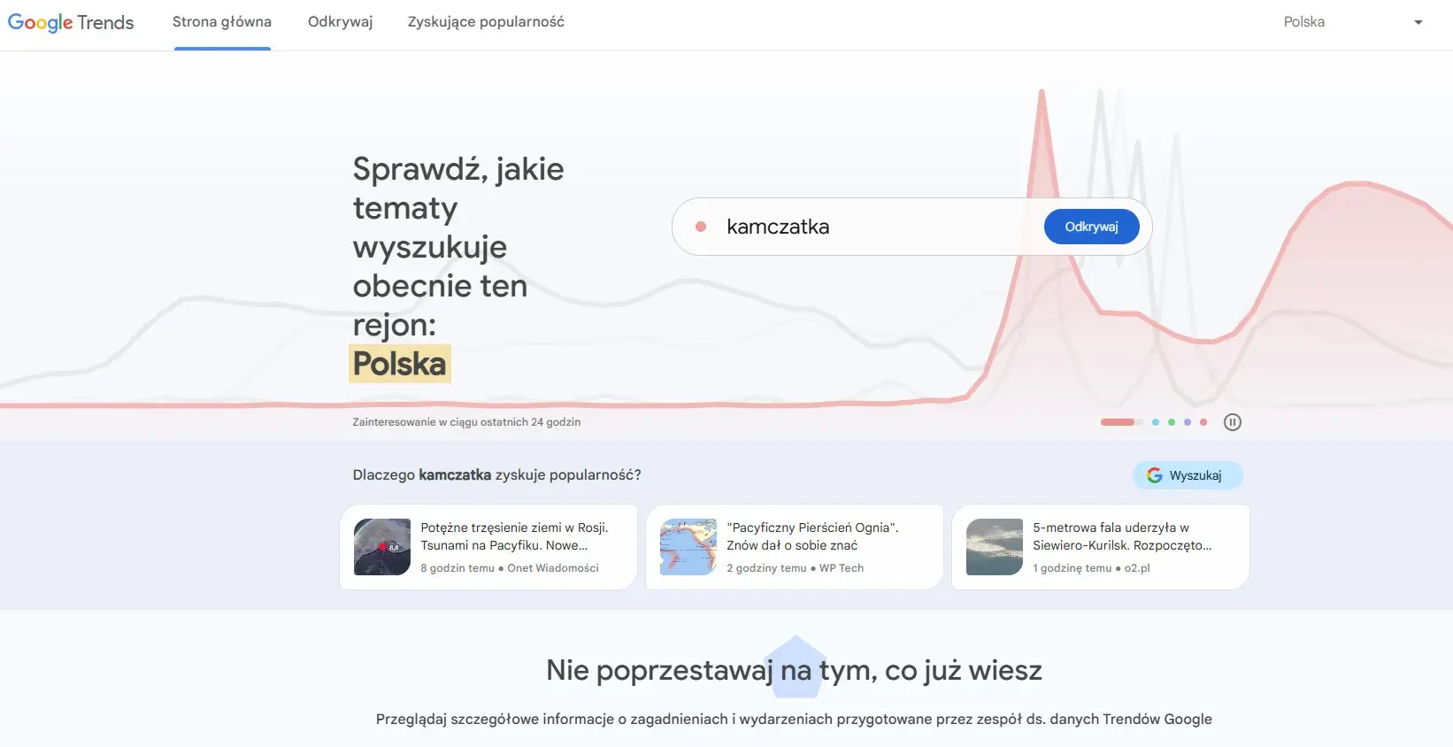 Widok strony głównej Google Trends (adres url: https://trends.google.com/trends/)